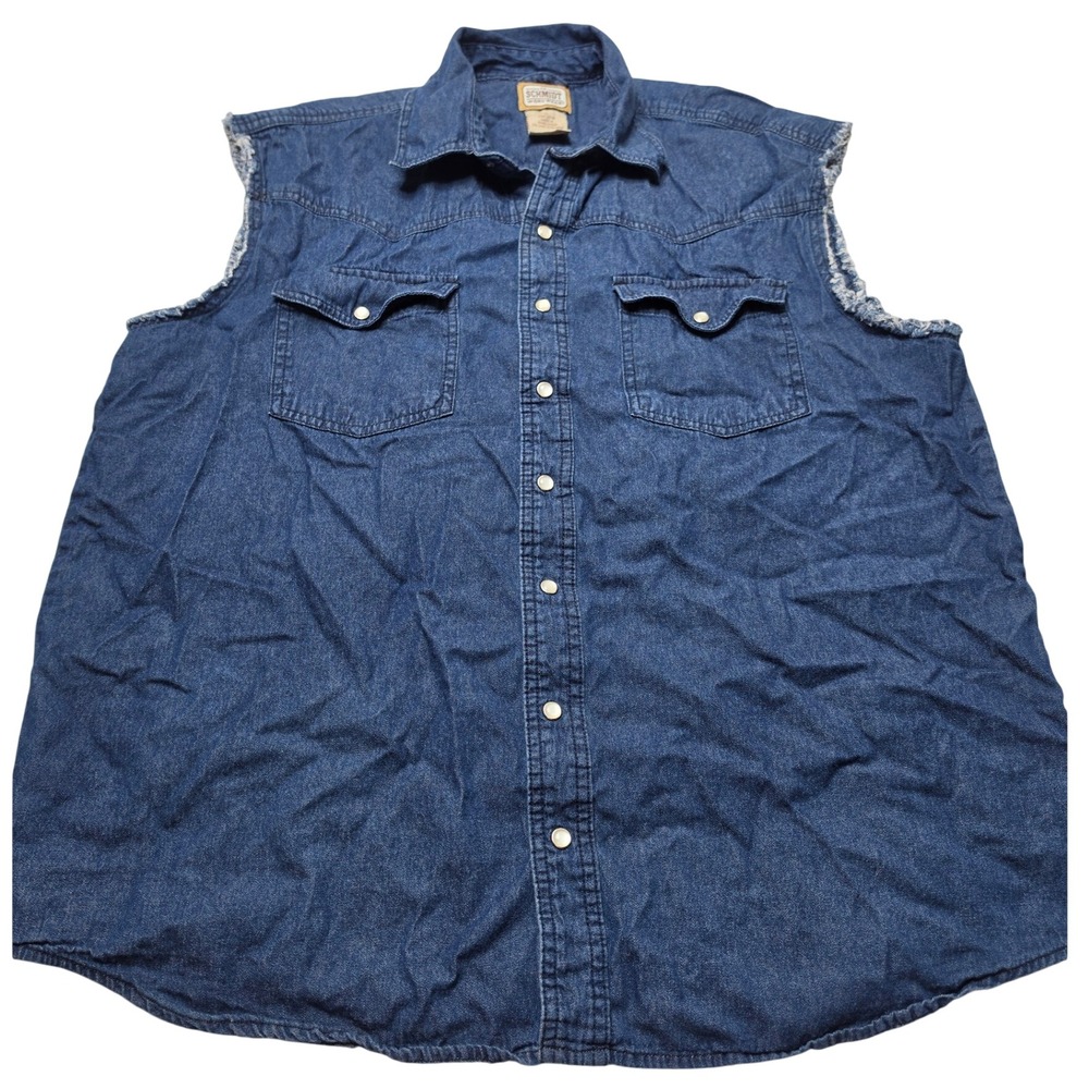 Schmidt Workwear Mens XL Blue Denim Sleeveless Pearl Snap Western Shirt Vest
